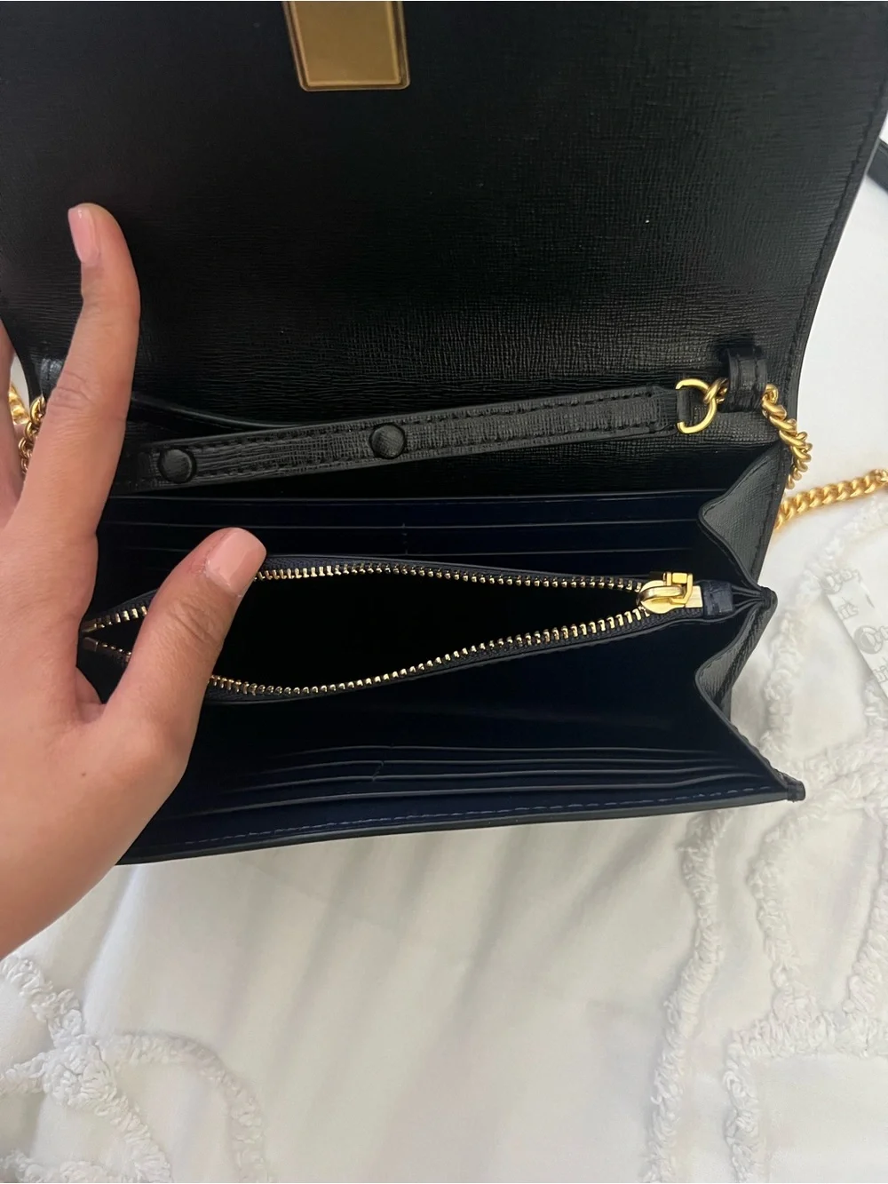 Tory Burch Black Leather Crossbody Wallet with Gold Hardware